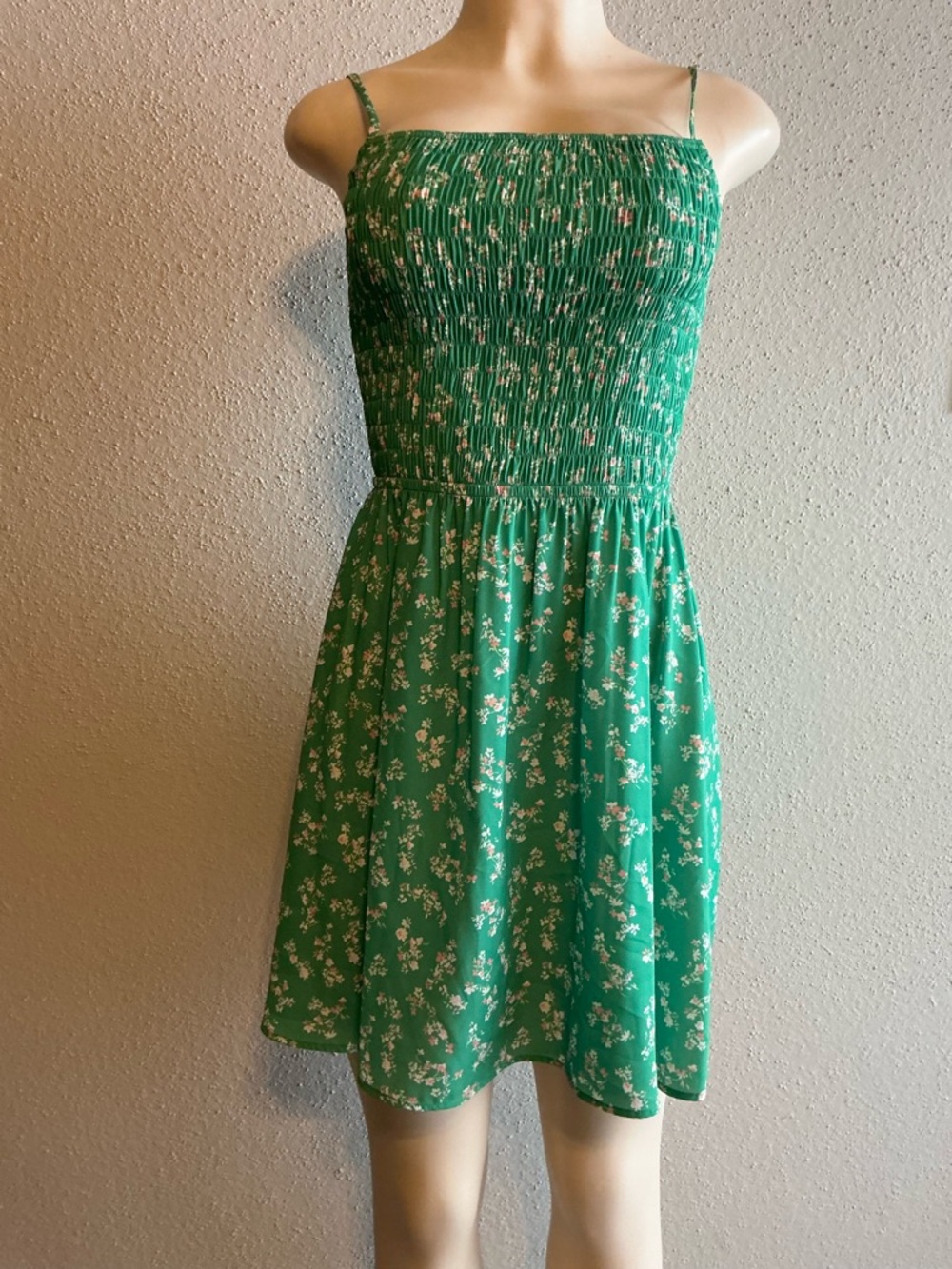 Sienna Sky Green Floral Smocked Dress with Pink Accents